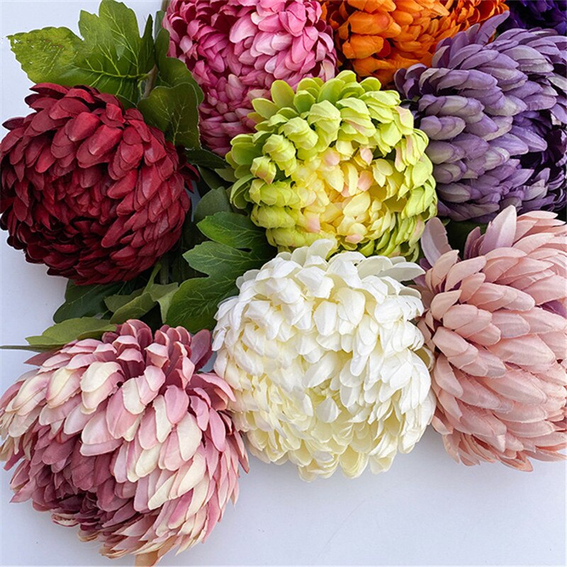 Grote Enkele Chrysant Land Stijl Woonkamer Bloemstuk Kunstbloemen Bruiloft Schieten Props Decor Bloemen