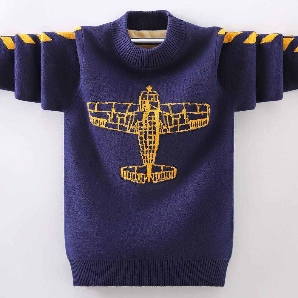Suéter tejido pulóver para niños, ropa de invierno para mantener el calor, algodón, cuello redondo, 6-14: Navy / 8