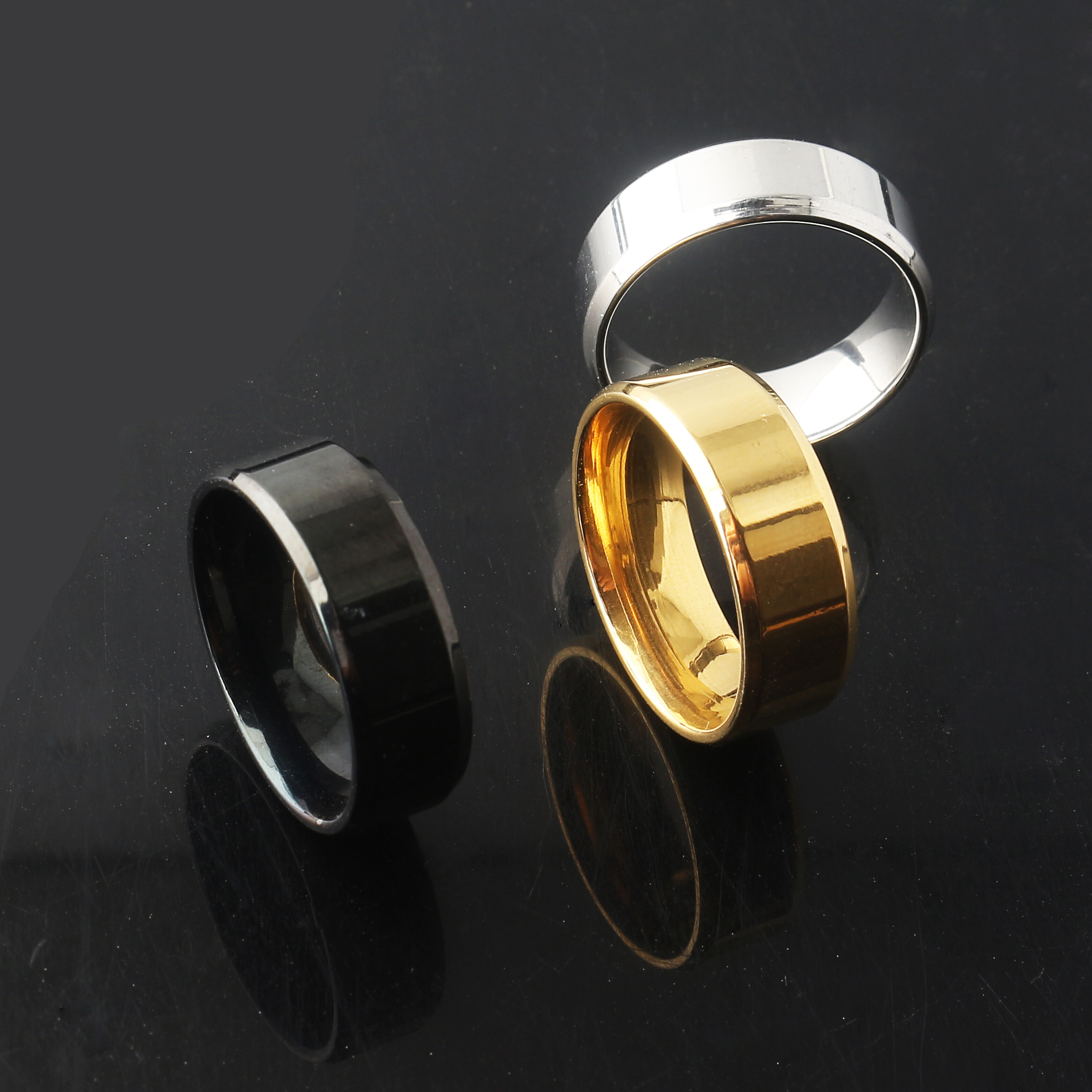 15 anillos negros de acero inoxidable para hombres y mujeres, joyería de