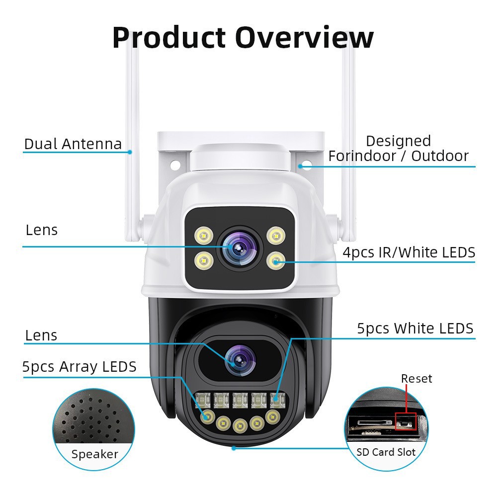Surveillance Camera 5K 10MP WiFi Dual Screen Lens Real-time intercom AI Human Detect 8MP 4K Outdoor Digital Zoom Security Camera: DARK GRAY