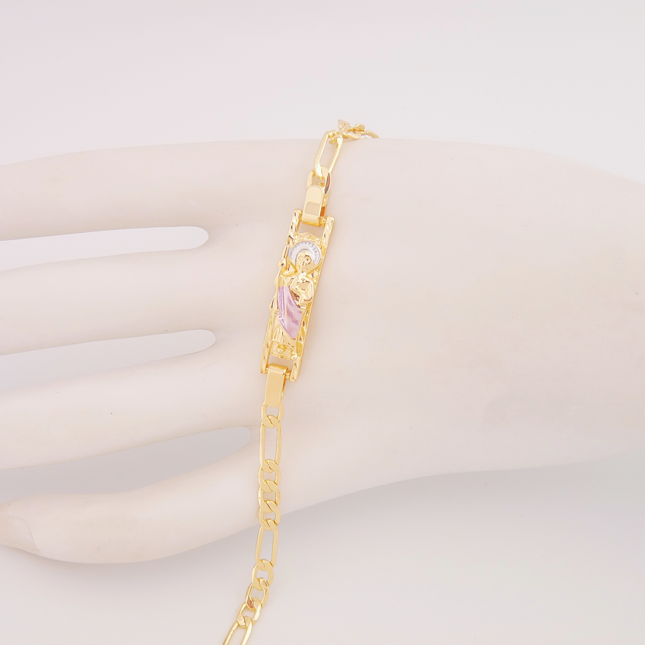 Simples e elegante pulseira fina feminina banhada a ouro St. Jude joias religiosas