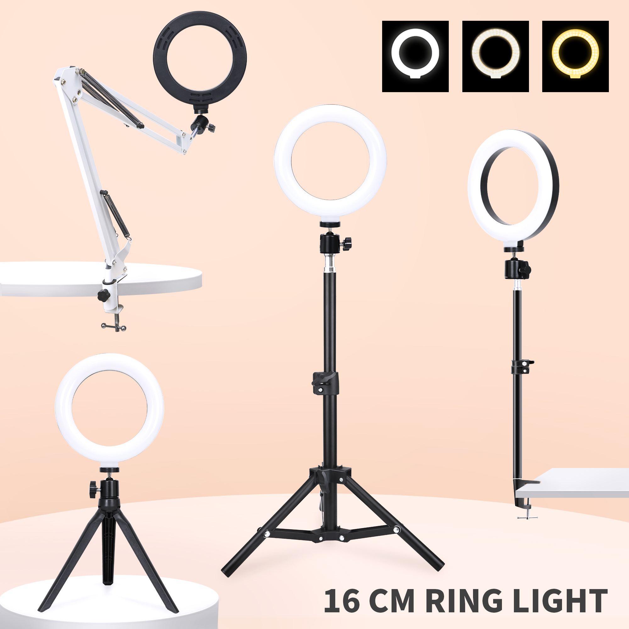 Selfie Ringlight Photography 16cm LED Rim Of RingLamp With Mobile Holder Stand Round Ring Light Tripod For Phone Smartphone Live