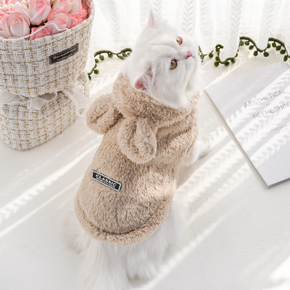 Oreille de lapin confortable coton polaire à capuche vêtements pour animaux de compagnie automne et hiver vêtements chat sweat à capuche chien vêtements fournitures
