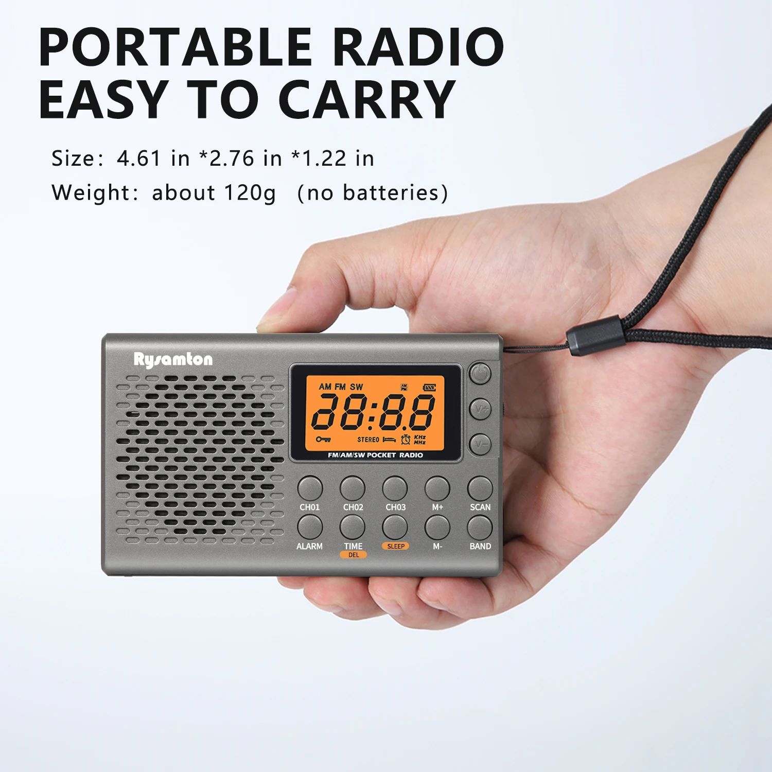 Portable Alarm Clock Radio with Backlight Screen Preset Channel FM AM SW Radios 9K/10K Support Time Display Timed Shutdown