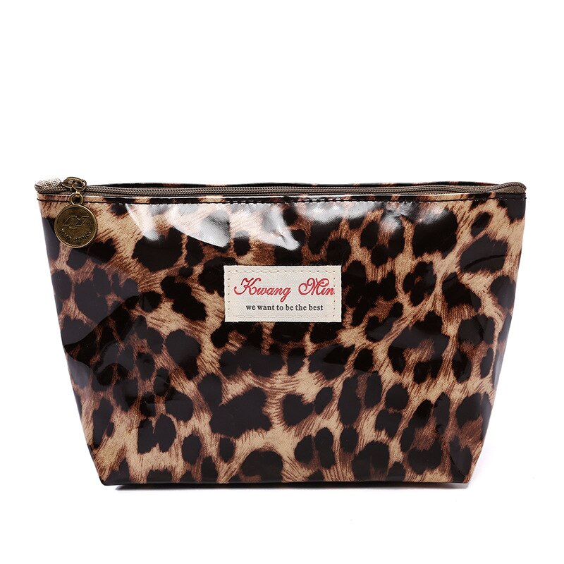 Women Make Up Bags Leopard Cotton Zipper Cosmetic Cases Girls Clutch Bag Lady Pouch Storage Item Organizer Waterproof: brown M