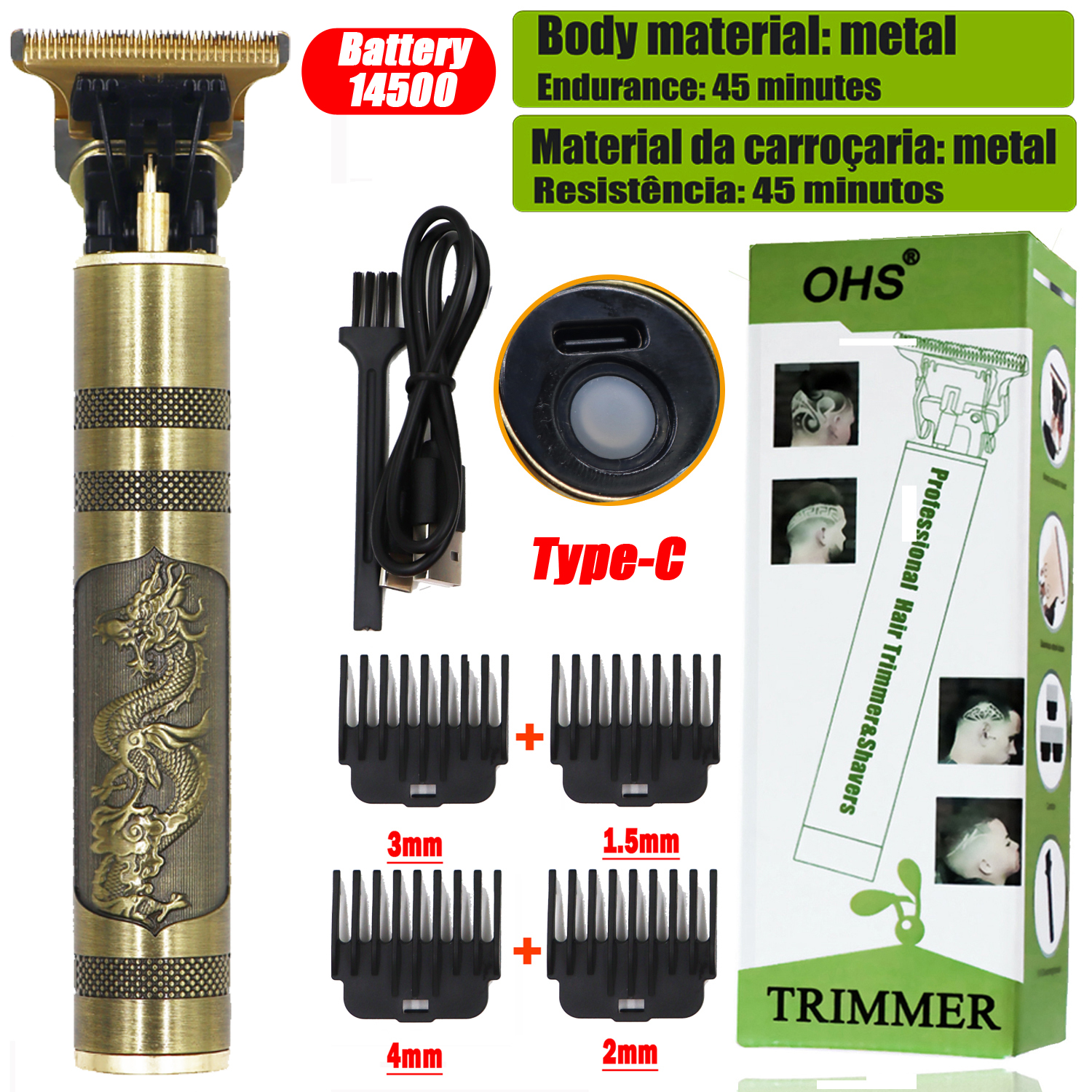 Máquina para cortar cabello inalámbrica T9 Vintage recargable OHS, Afeitadora eléctrica para hombre, cortadora de pelo, maquinilla de afeitar para Barba