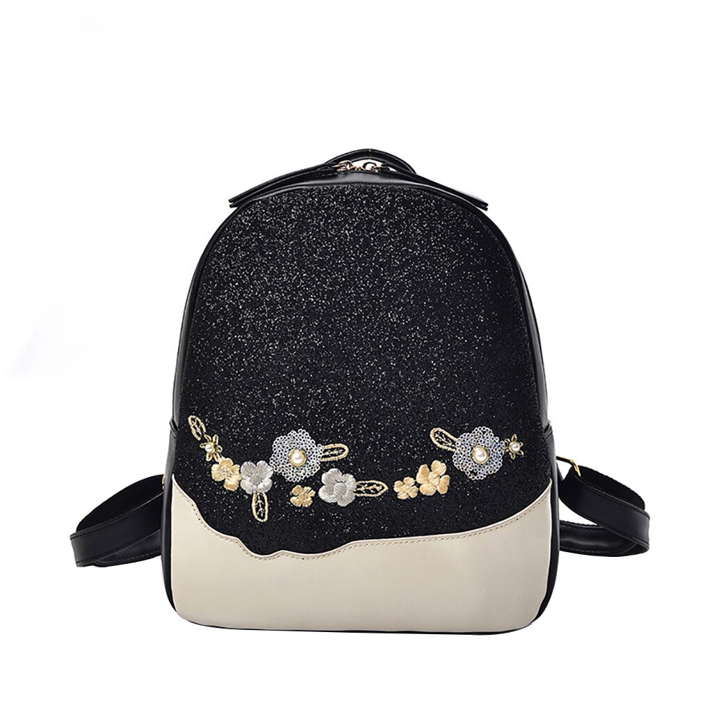 Damesrugzak meisjes bloemen pailletten tas schoudertas rugzak wilde studententas morrales para mujer  #t2g: Zwart