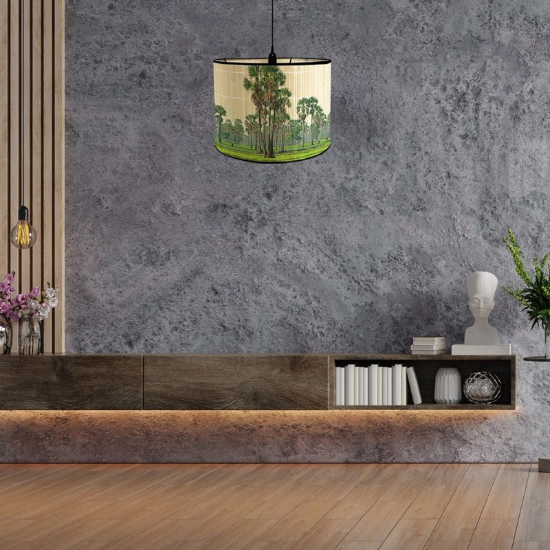 Neue nordisch retro Stil GrüNe Pflanze Blume VöGel Dekorative Malerei Handgemachte Bambus Lampenschirm Kronleuchter Licht Schatten Wohnkultur