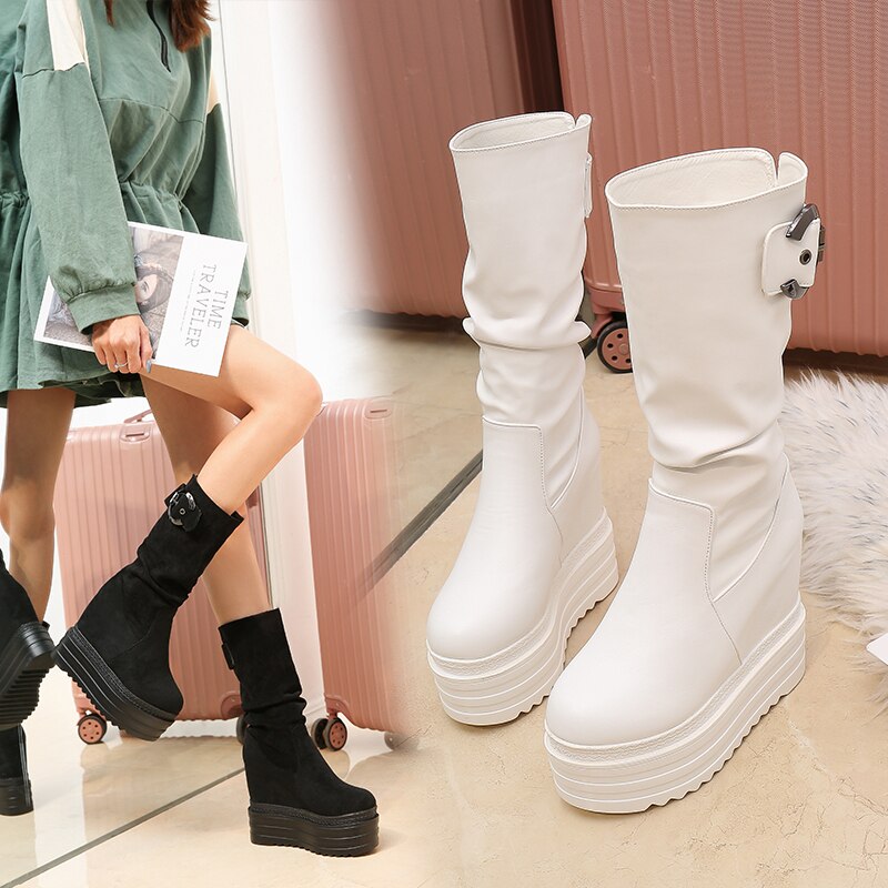 15cm waterproof platform thick bottom muffin shoes super high heels women's shoes in autumn and winter fur boots women