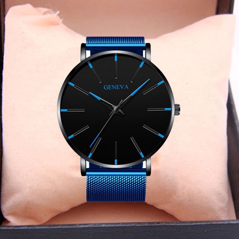 Heren ultradunne horloges minimalistische eenvoudige heren zakelijke roestvrijstalen mesh band quartz horloge relogio masculino