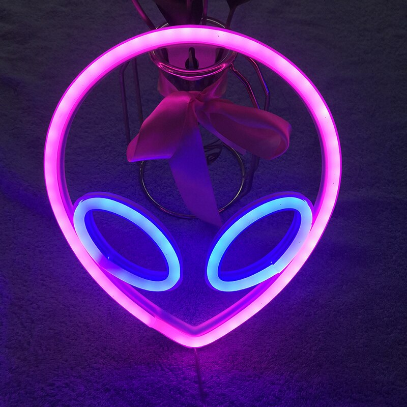 Led Neon Lamp Elliptische Planeet Neon Sign Neon Light Batterij Aangedreven Home Decoratieve Muur Light Party Room Verlichting Decor: alien pink blue