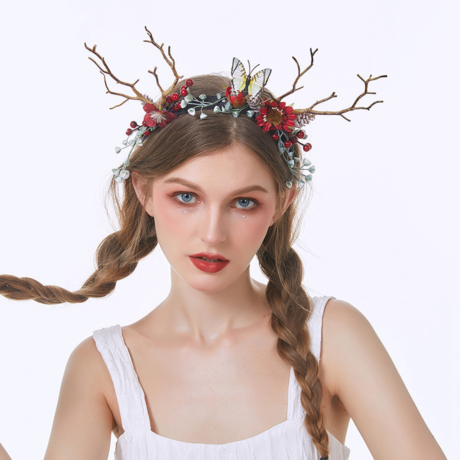 Dames Zoete Stijl Gewei Hoofdband Temperament Simulatie Bloem Berry Decoratie Haarband Haar Accessoires Kerst
