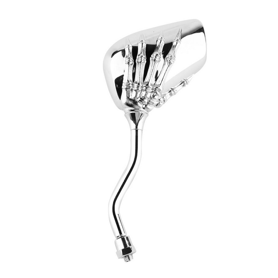 Universal Motorcycle Chrome Skeleton Skull Style Hand Claw Side Rear View Mirrors 10mm Easy To Install