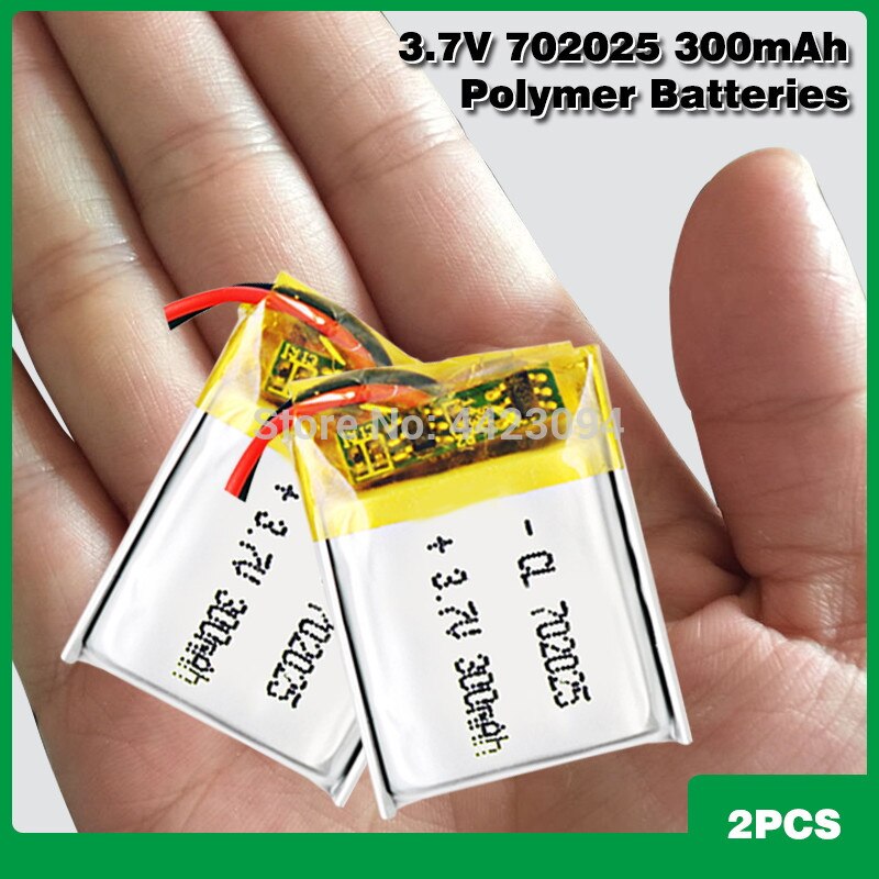 3.7v 300 mah li-ion batteri 702025 lithium polymer genopladeligt batteri til  mp3 mp4 bluetooth headset led let legetøjstænder: 2 stk