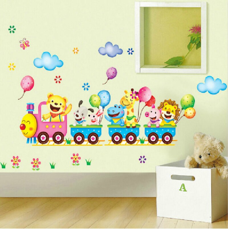 Cute Animal Train Wall Stickers Decal Vinyl Art Kids Baby Nursery Room Cartoon Decor Home Decor