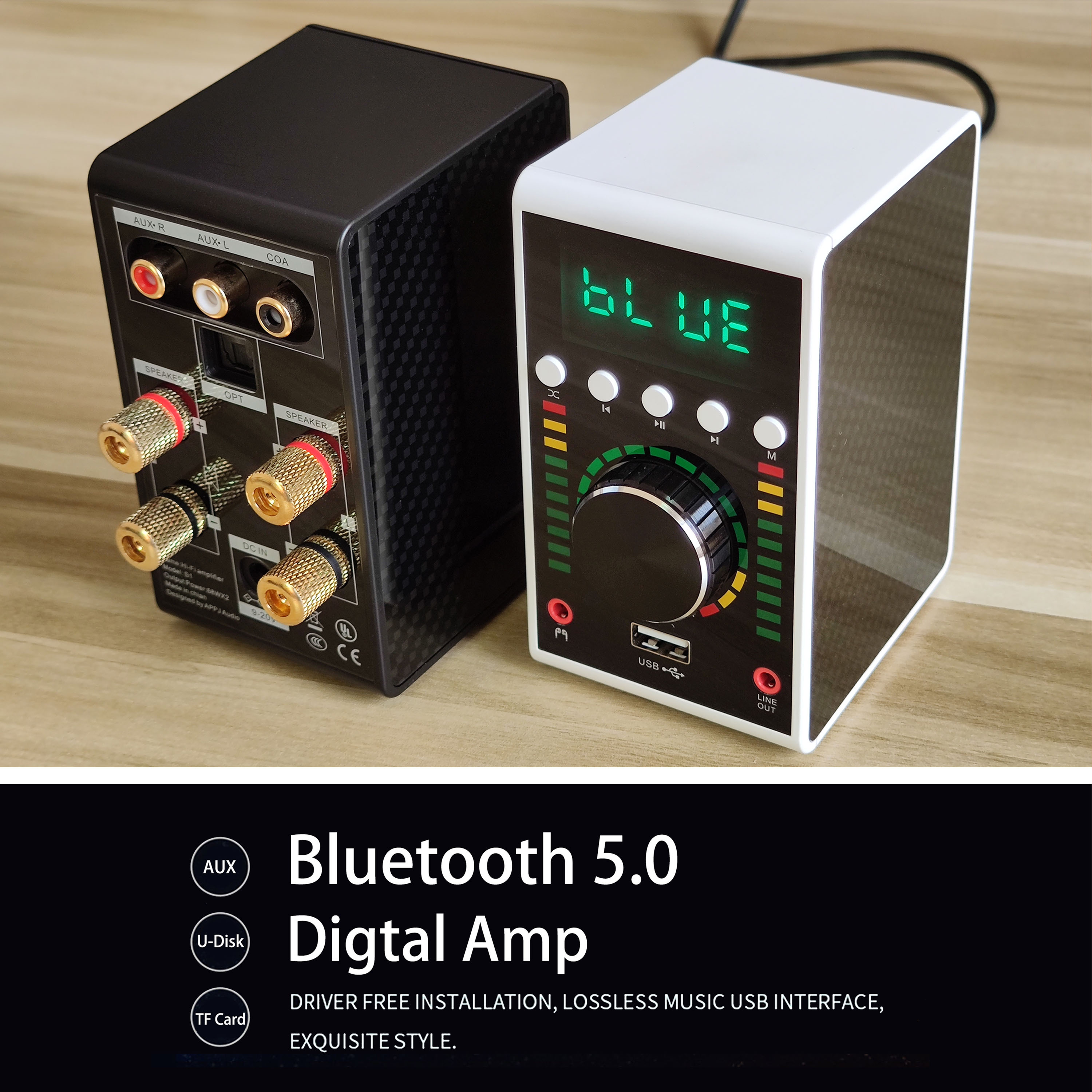 Mini Audio HiFi Bluetooth 5.0 Power Class D Amplifier Ma12070 Digital Amp 68W*2 Home Audio Car Marine USB/AUX/Optical/COA In