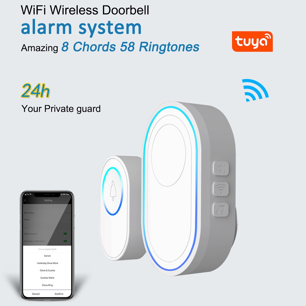 Tuya Alarm Host with Wireless WIFI Doorbell Function Doorbell Kit 2 PCS Outdoor Doorbell + 1PCS Indoor Chime