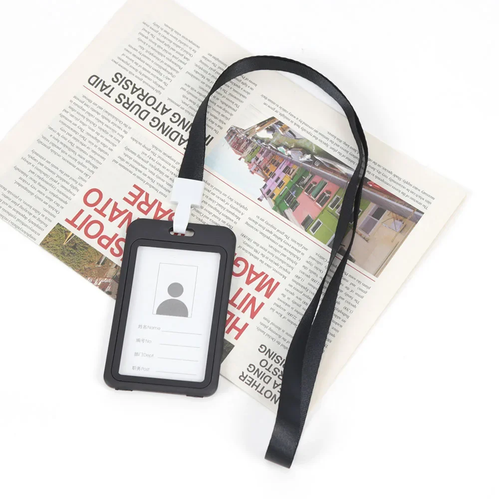 Soporte de tarjeta de identificación de Color de trabajo Unisex, cordón, funda de identificación, doble transparente, exposición de negocios, correa para colgar en el cuello