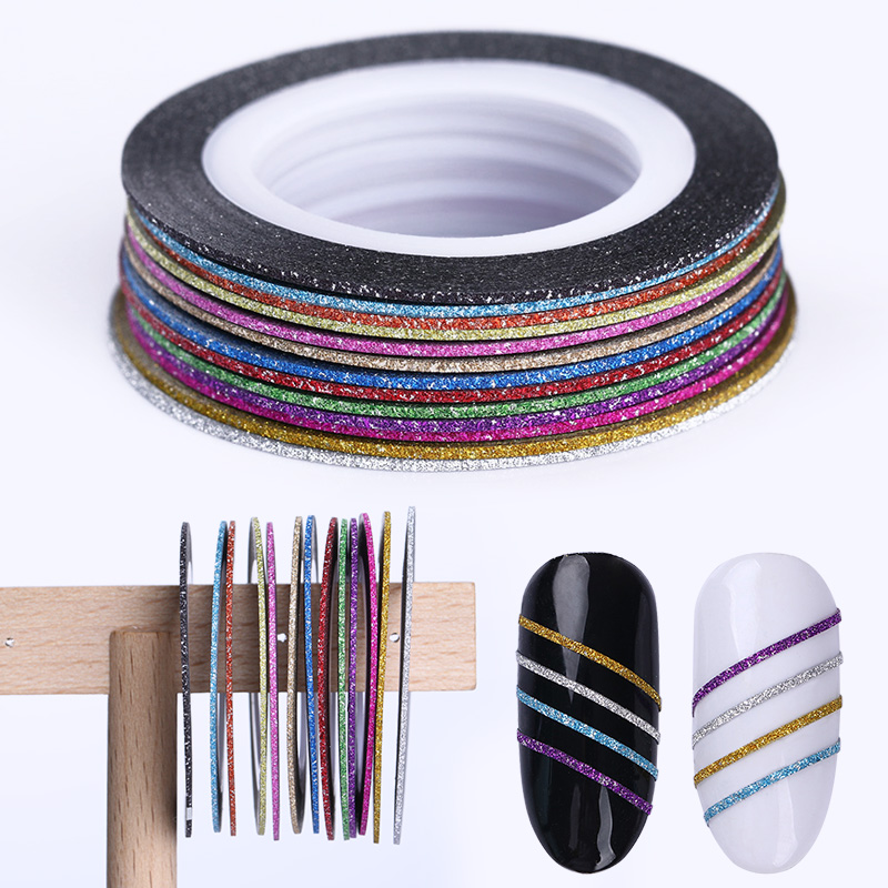 13 Rolls Kleurrijke Nail Art Striping Tape Set Matte Glitter Multi-color Lijm Lijn Stickers 1 Mm Nail Art decoratie