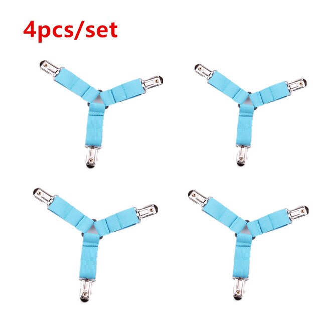 4 pièces/ensemble drap de lit pince drap de lit ceinture attache matelas élastique antidérapant pince couverture pince blanc et noir rose bleu kaki: Bleu