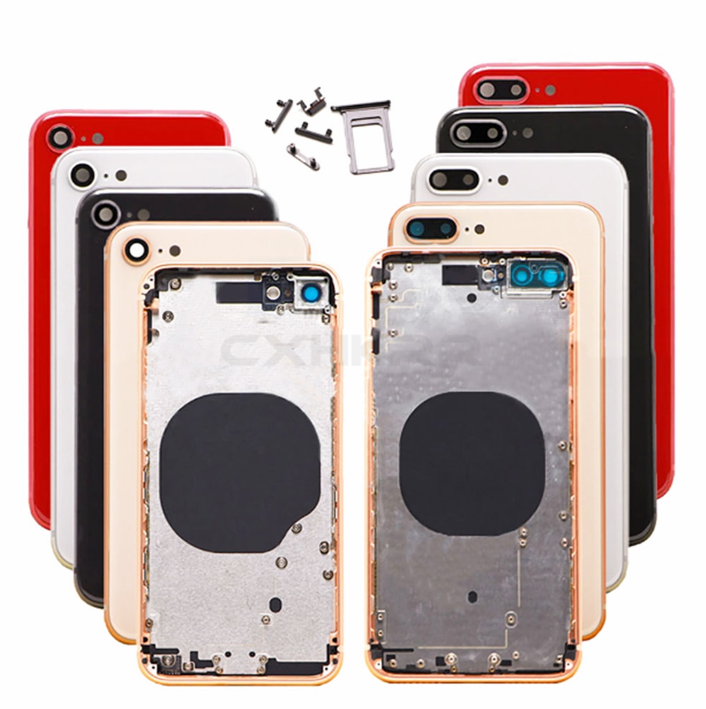Para o iphone 8plus x/xs/xr traseira habitação quadro médio com bateria traseira porta de vidro capa traseira, preto branco vermelho ouro substituição