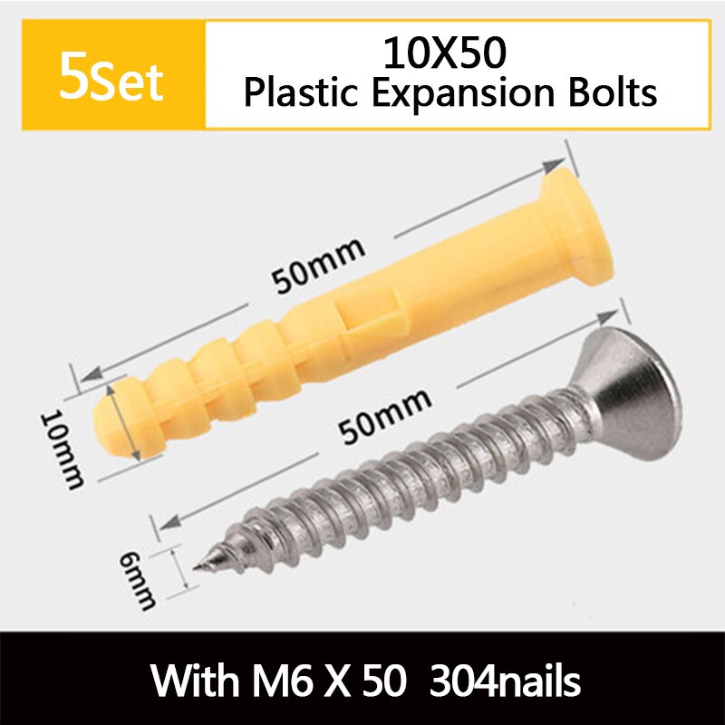 Rubber Plug Expansion Screw 304 Stainless Steel Self-tapping Screw Set Expansion Pipe Bolt 6/8/10mm For House Furniture Fixing: 10x50