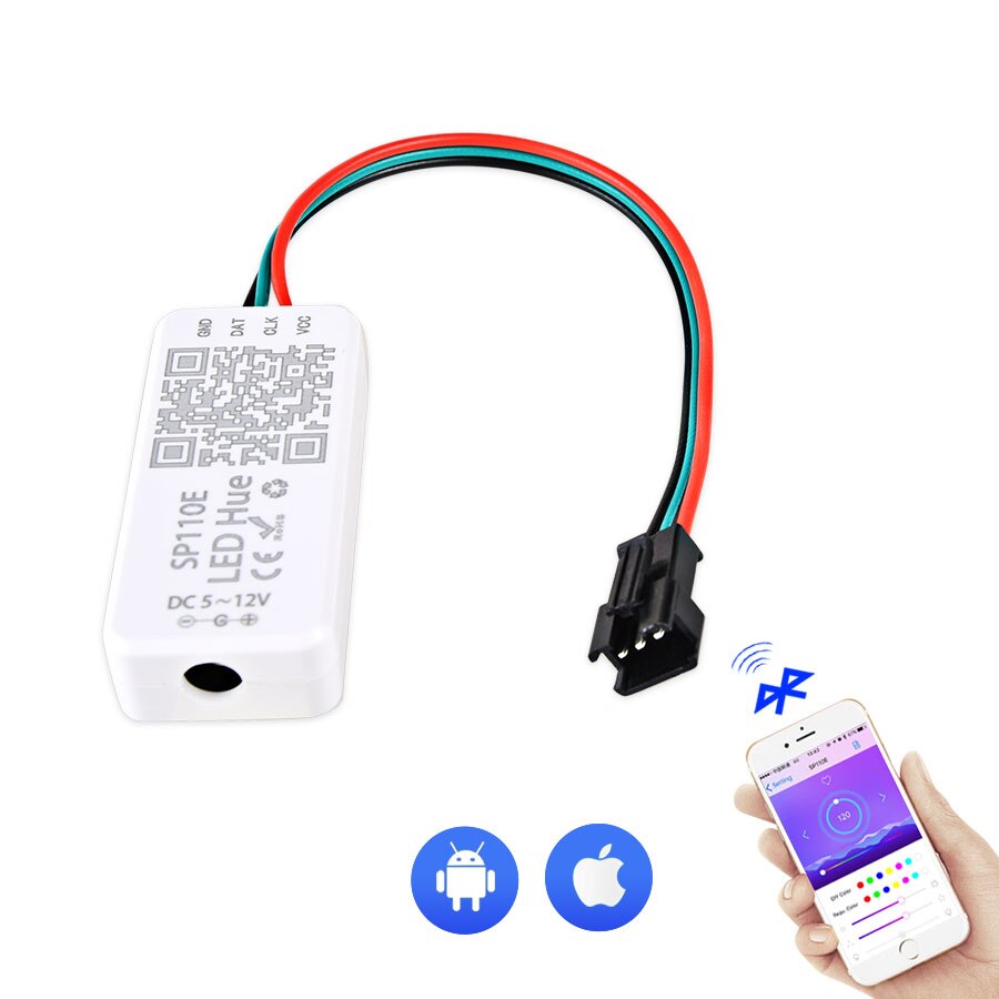 SP110E Hue RGB Bluetooth Controller for WS2812B WS2811 Led Strip SK6812 RGB/RGBW APA102 Pixels Tape Light APP Control DC5V-12V