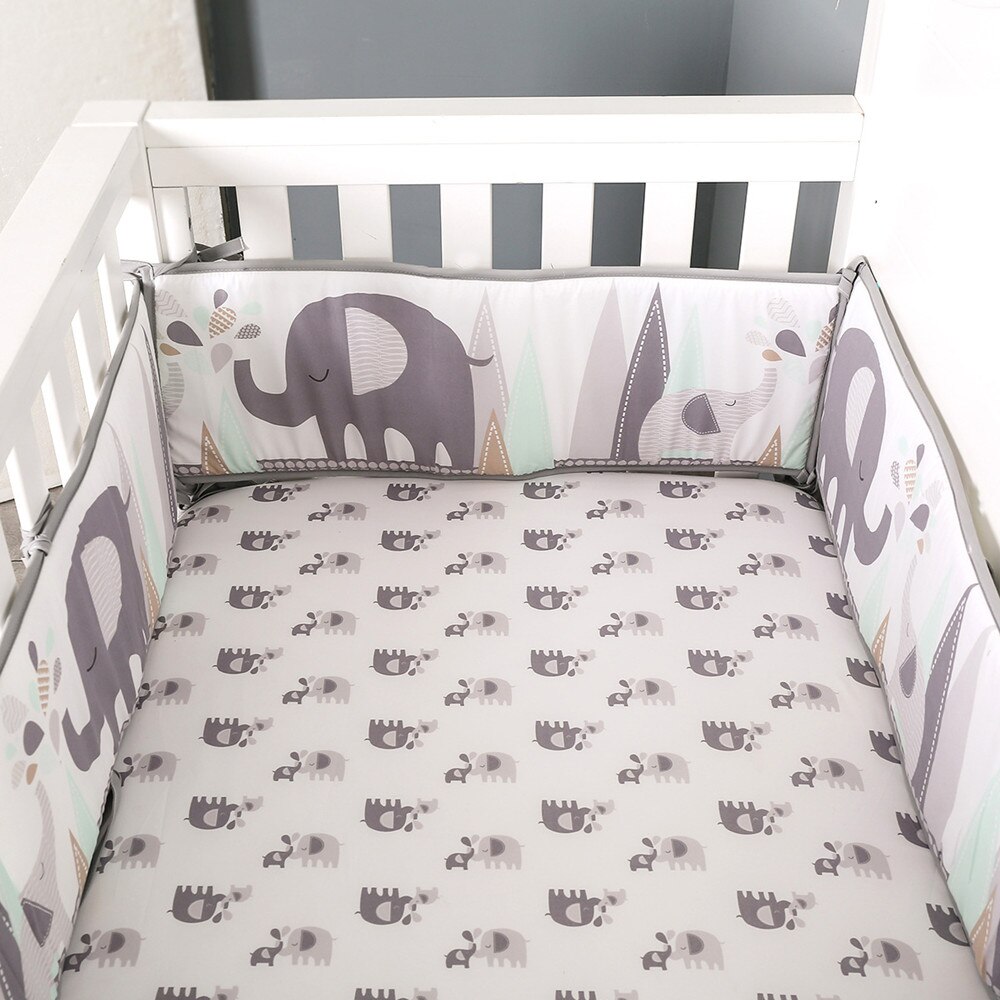 Baby Bed Bumper Cotton Baby Bedding Set Cute Baby Cot Sets Print Soft Baby Decoration Room Elephant 4Pcs