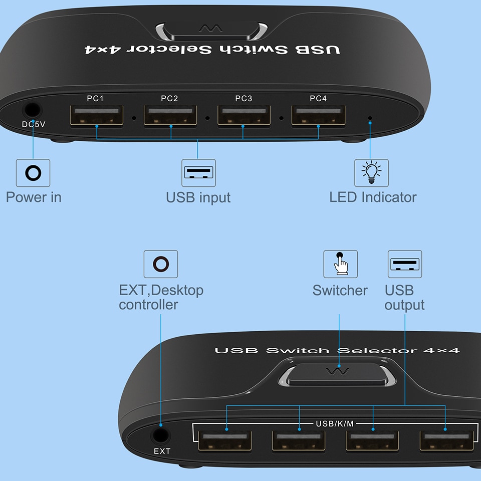 Usb kvm switch usb 2.0 switcher kvm switch för windows 10 pc tangentbord mus skrivare 4 st delar 4 enheter usb switch väljare