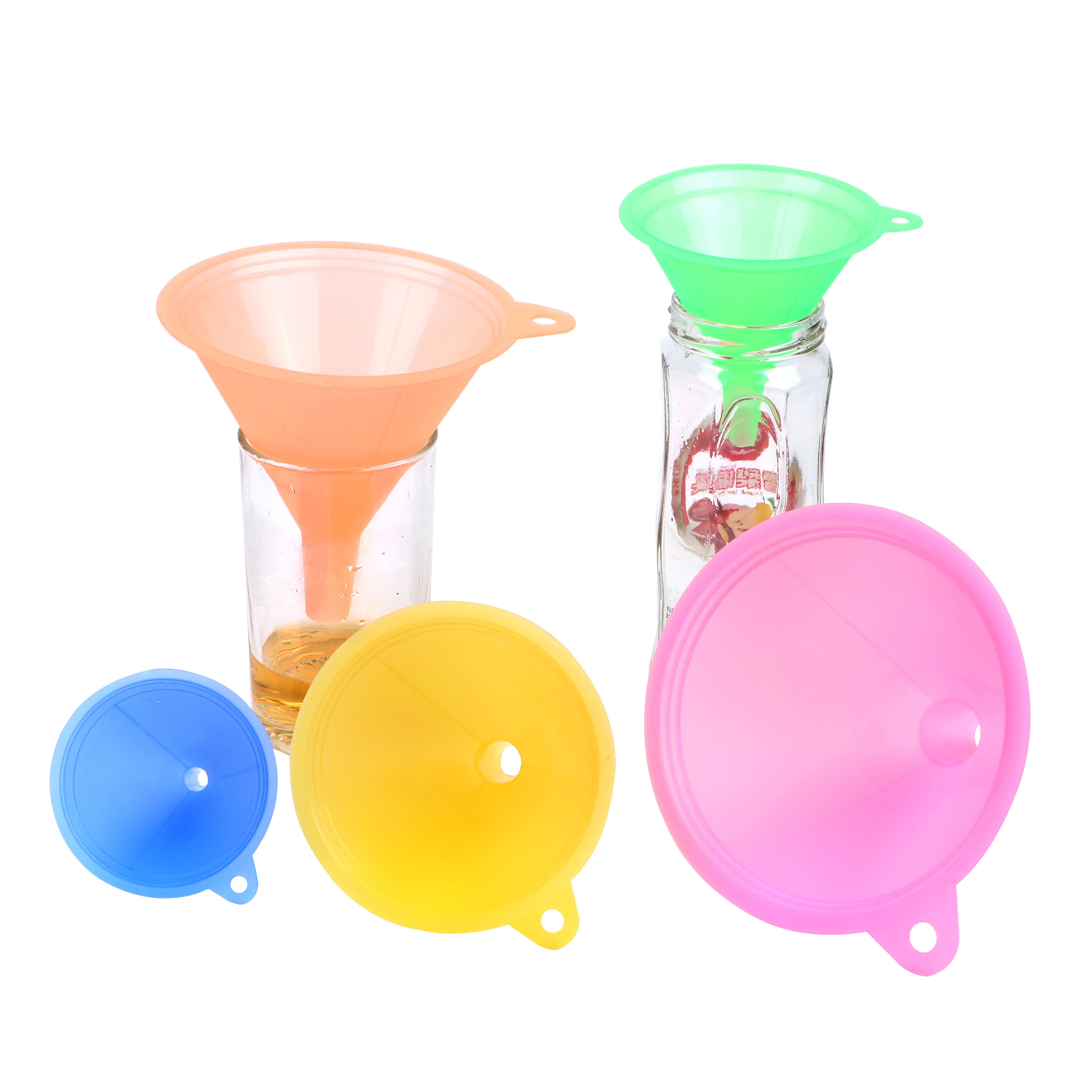 NICEYARD 5pcs/set Bar Wine Flask Funnels Food-grade Material Pinkycolor Translucent Kitchen Mini Funnel