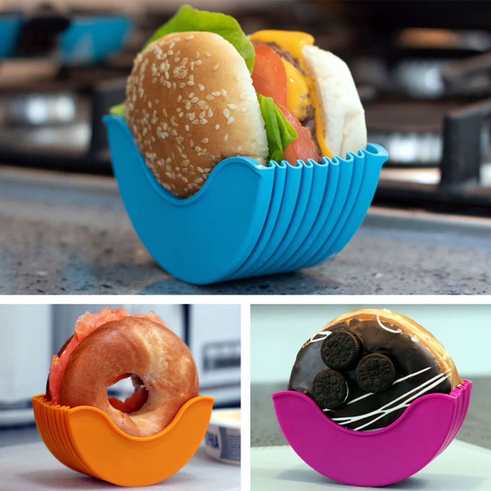 Burger Buddy Clip Box Stretchable Kitchen Organizer Hamburger Fixed Box Donuts Storage Case Burger Rack Holder Gadgets Container