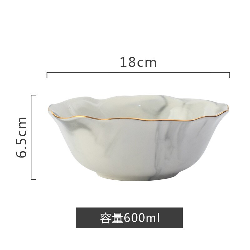 1Pc Glod Marmer Keramische Diner Schotel Plaat Rijst Salade Noedels Soepkom Saus Sushi Vis Plaat Servies Sets Servies: Grey soup bowl