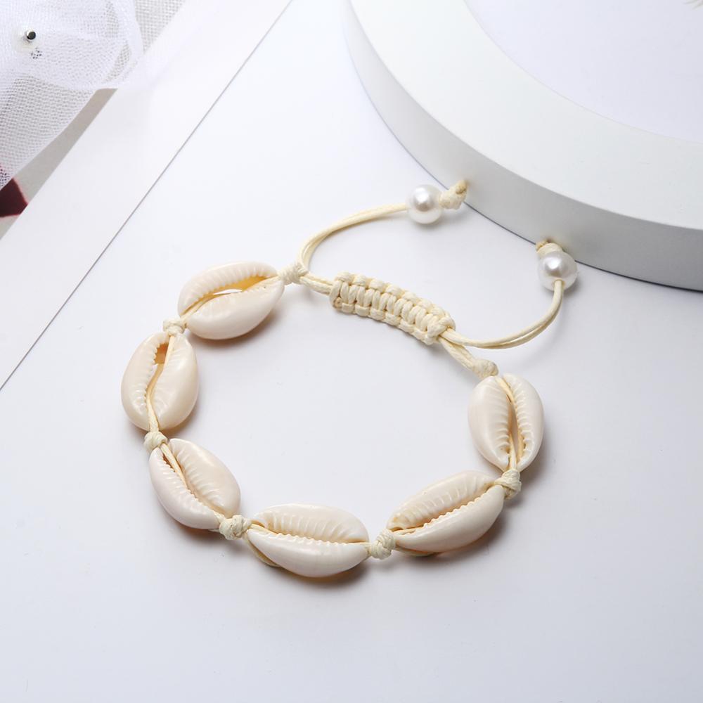Natural Seashell Hand knit Rope Chain Bracelet Charm Bohemia Jewery Shell Bracelets Women Conch Beaded Strand Bracelets