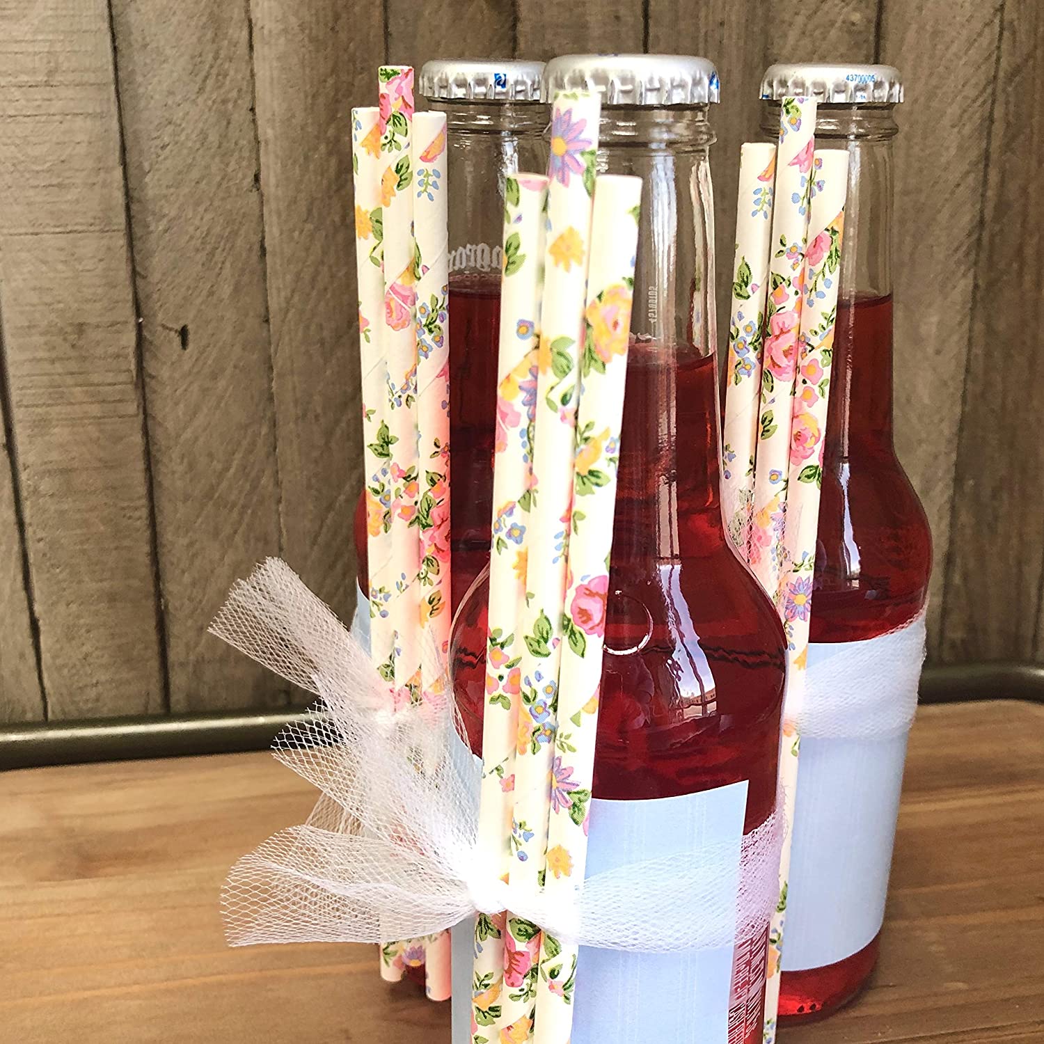 Ros blommiga papperssugrör rosa gul vit