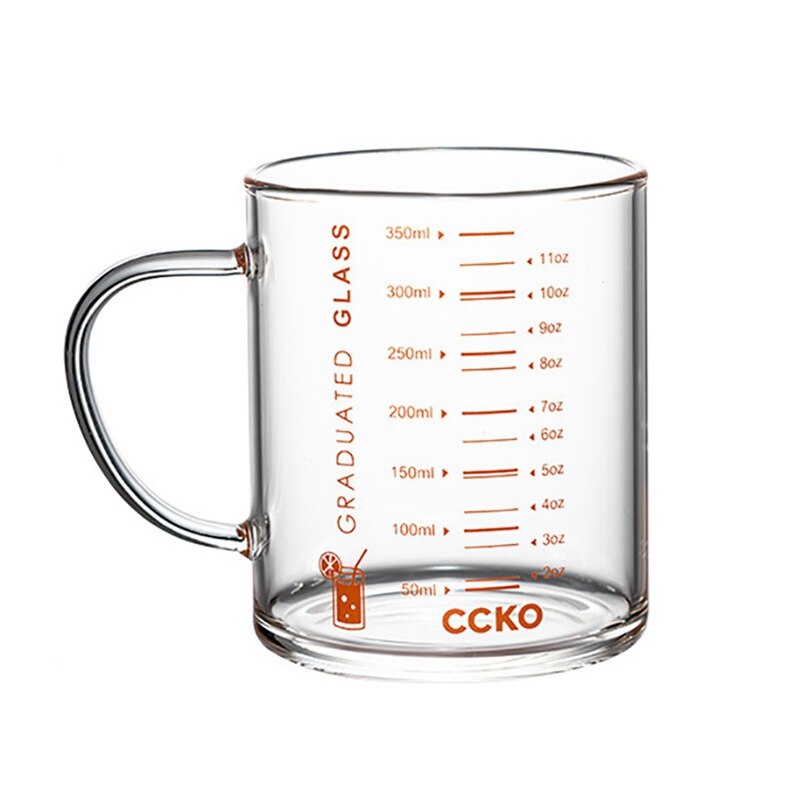 Tazza di vetro trasparente con tazza da colazione graduata microonde uso tazza di caffè al latte tazze di succo d'acqua per uso domestico bicchieri da cucina: Arancione / 350ml