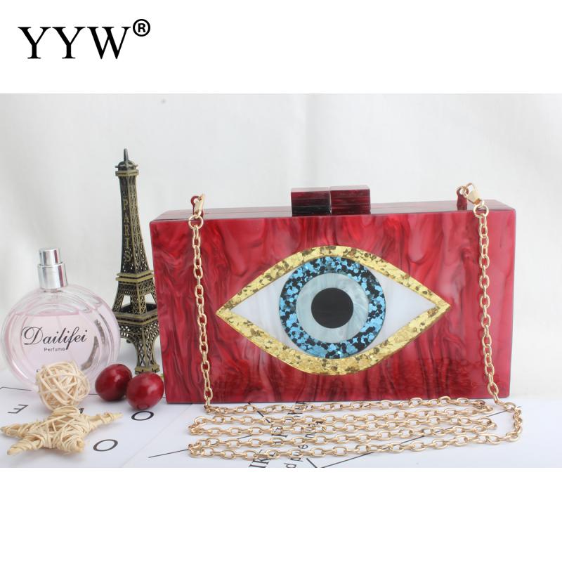 Clutch-tassen met ogenpatroon voor vrouwen, schoudertassen van acryl, casual ketting-crossbodytas, tas met harde ondergrond: Rood