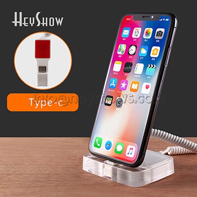 Soporte de sistema de alarma antirrobo para teléfono móvil, Base de pantalla acrílica para teléfono móvil, con función de carga: Type C cable / Enchufe europeo