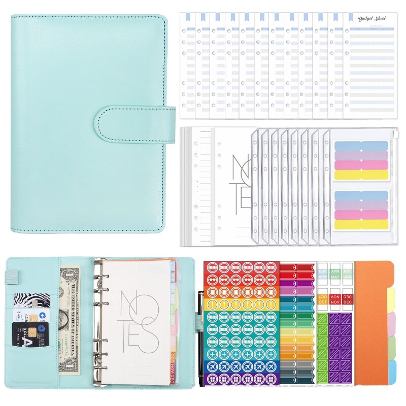 DXAB A6 Binder Planner Set Binder Notepad Notebook PU Journal for business Women Men: blue