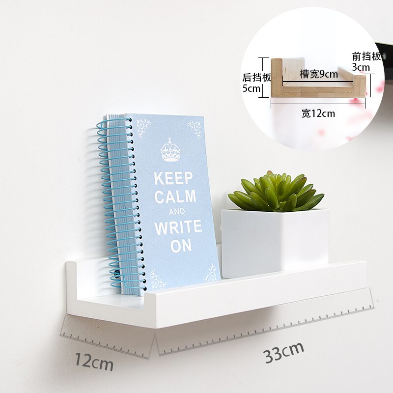 Pure solid wood one-word partition oak wall rack wall hanging living room TV wall shelf bedroom wall board: White trumpet