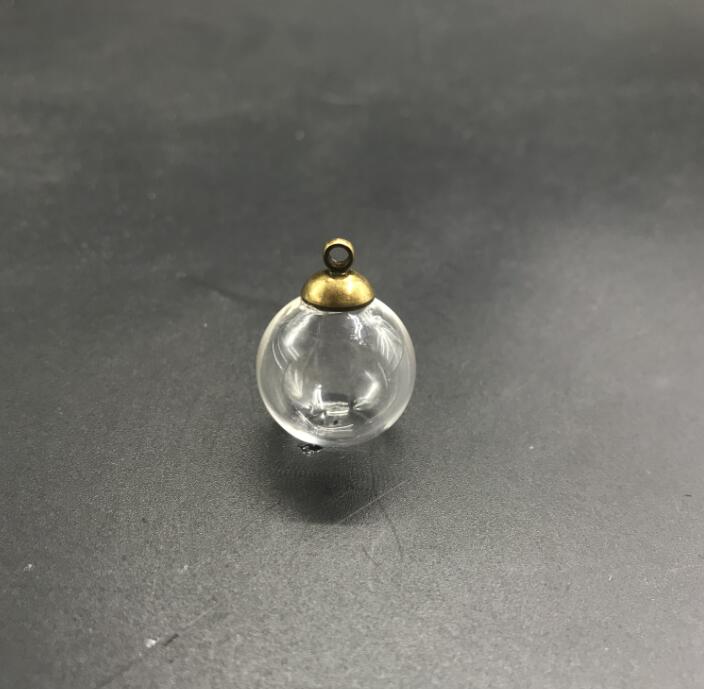 3pcs 18mm Round shape hollow glass ball with beads cap set glass globe glass vials pendant glass bottle globe jewelry findings: 8mm bronze cap
