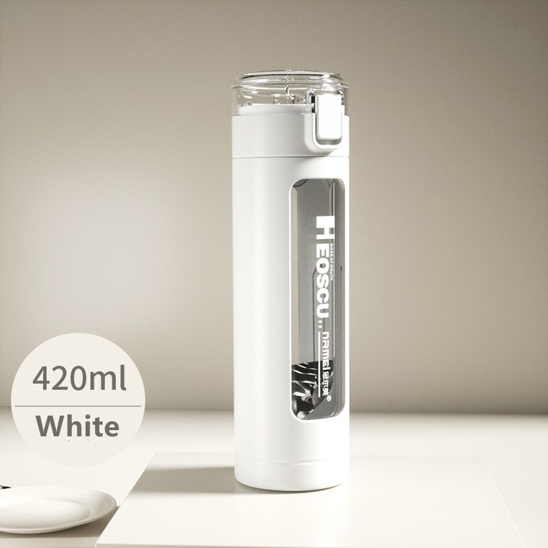 Dubbel bärbar glas söt vattenflaska kawaii kopp tumlare med sugrör för flickor mjölk kaffe juice vaso con tapa y pajita: 420ml vita