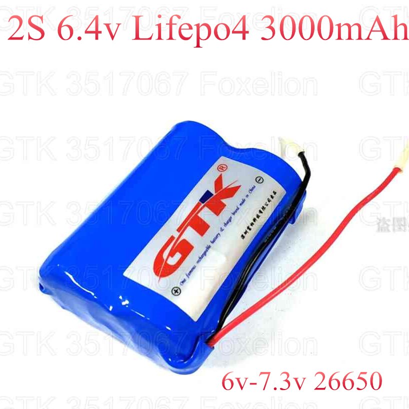 Real capacity Lifepo4 2S 6.4v battery pack 26650 3000mAh with PCB 6v 7.3v for led light speaker bike rc toys car amplifier