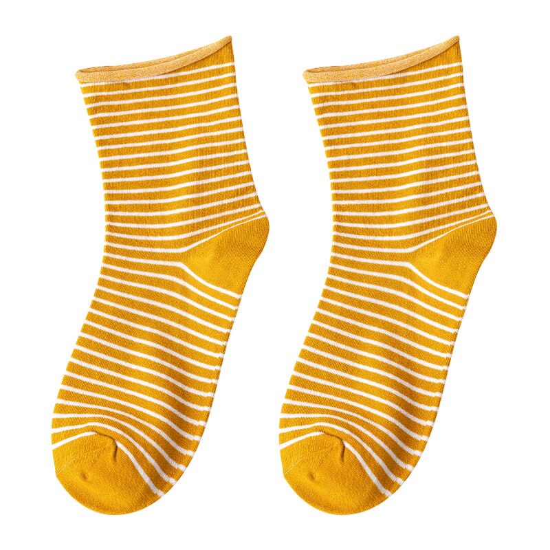 Japanese Harajuku Style Stripe Kawaii Socks Women Autumn Spring Hemming Pink Socks Cotton for Ladies 120601: 06