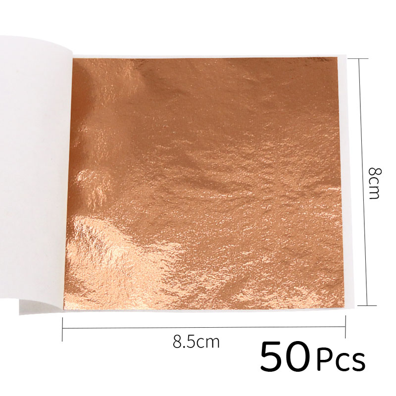 Papel folha de ouro rosa imitação ouro 50 peças/10, folha de ouro prata vermelha arte artesanato design papel faça você mesmo decoração folhas 8x8.5cm: Rose Gold-50