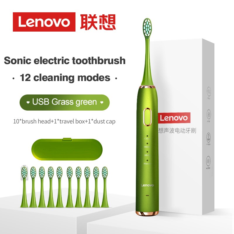 Sonic Toothbrush IPX7 Waterproof 5 Mode 45000 Minute Sterilization Protect Teeth Lenovo Electric Toothbrush: Green Package 3