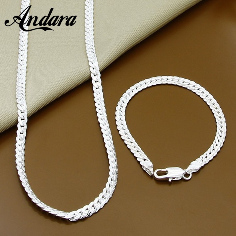 Nueva , collar/pulsera con laterales completos de Plata de Ley 925, juegos de joyas para mujer y hombre, joyería de plata 925