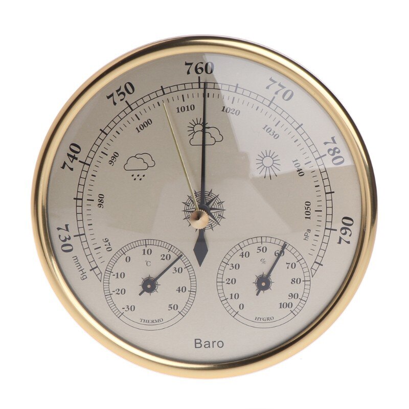 Wall Mounted Multifunction Thermometer Hygrometer High Accuracy Pressure Gauge Air Weather Instrument Barometers: Yellow