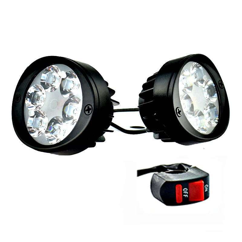 2PCS Motorcycle Spotlight Headlights 12V LED 3000LM Moto Side Mirror Lights Motorbike Driving Headlamps Spot Work Lamp W/ Switch