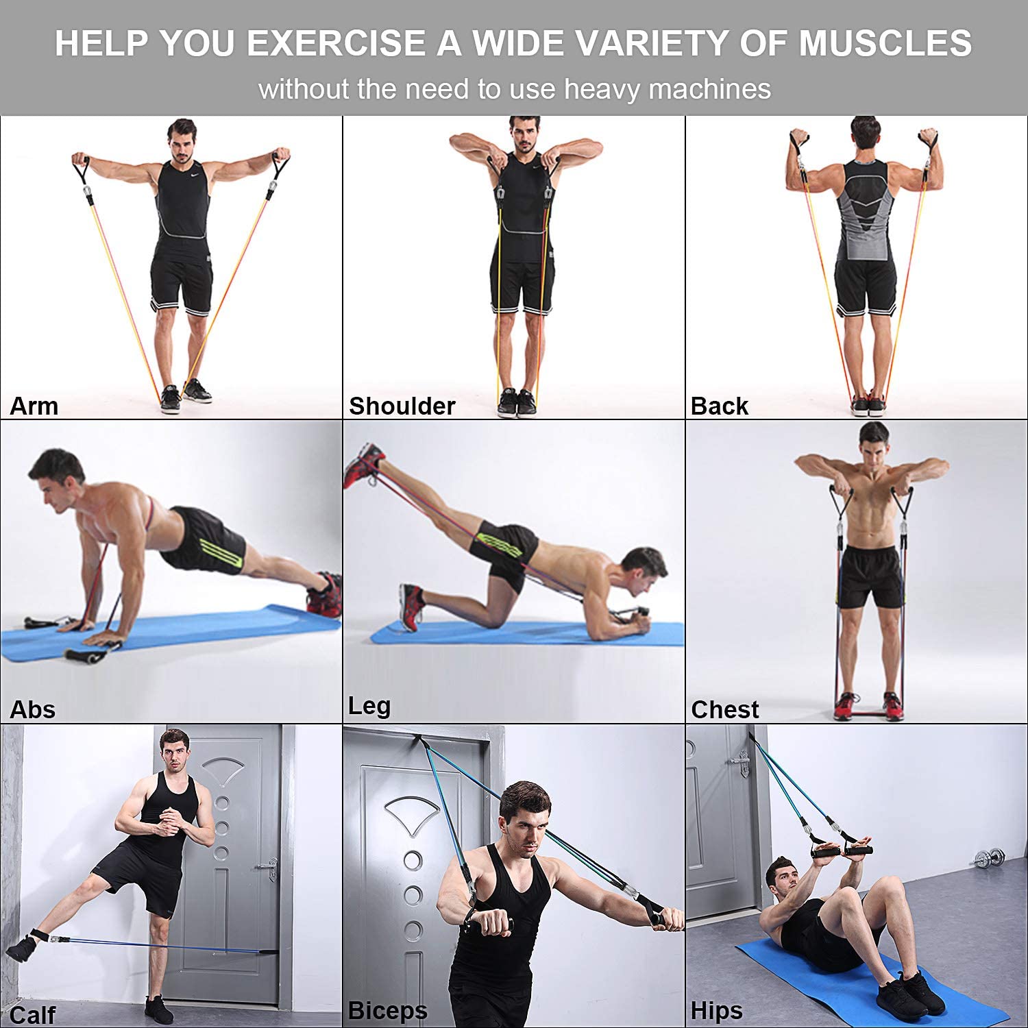 Conjunto de banda de resistencia física fuerte, cuerda elástica para Yoga, gimnasio, entrenamiento, expansor, anclaje de puerta con mango, correa para el tobillo