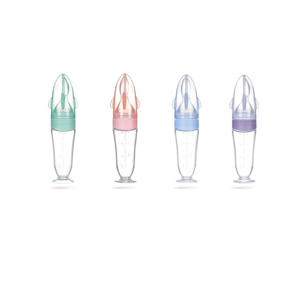 Cuchara dispensadora de alimentos para bebé, botella alimentadora con cuchara de alimentación, silicona segura para la salud, 90ML de capacidad